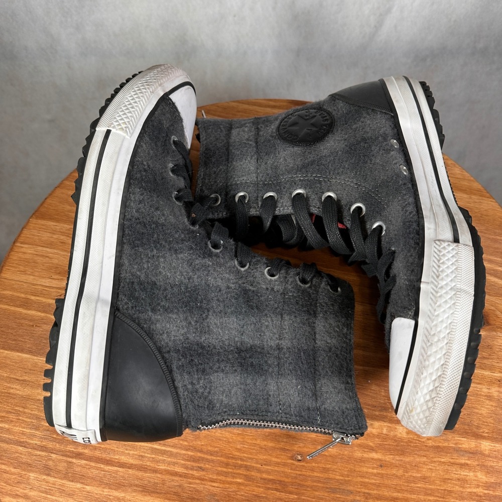 Converse Woolrich Chuck Taylor Boots Women 9.5 Grey Wool Good 549686C Back Zip - Picture 9 of 13